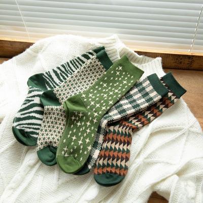 Long Socks Women'S Plaid Medium Tube Cotton Socks High Tube Tide Japanese Retro Stacking Socks Stockings