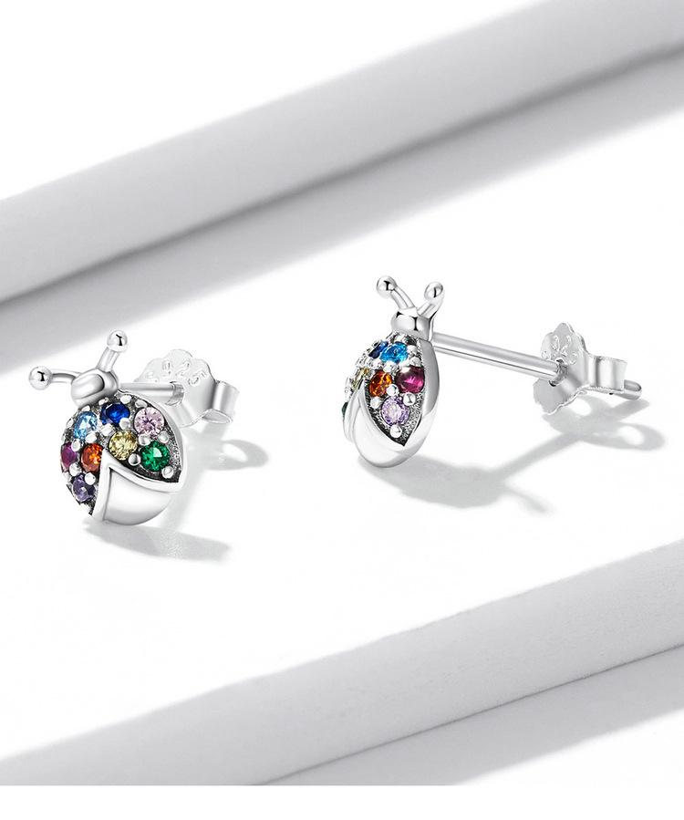 Original Sterling Silber Bunte Käfer Ohrringe mit S925 Zirkonia Insekt Design