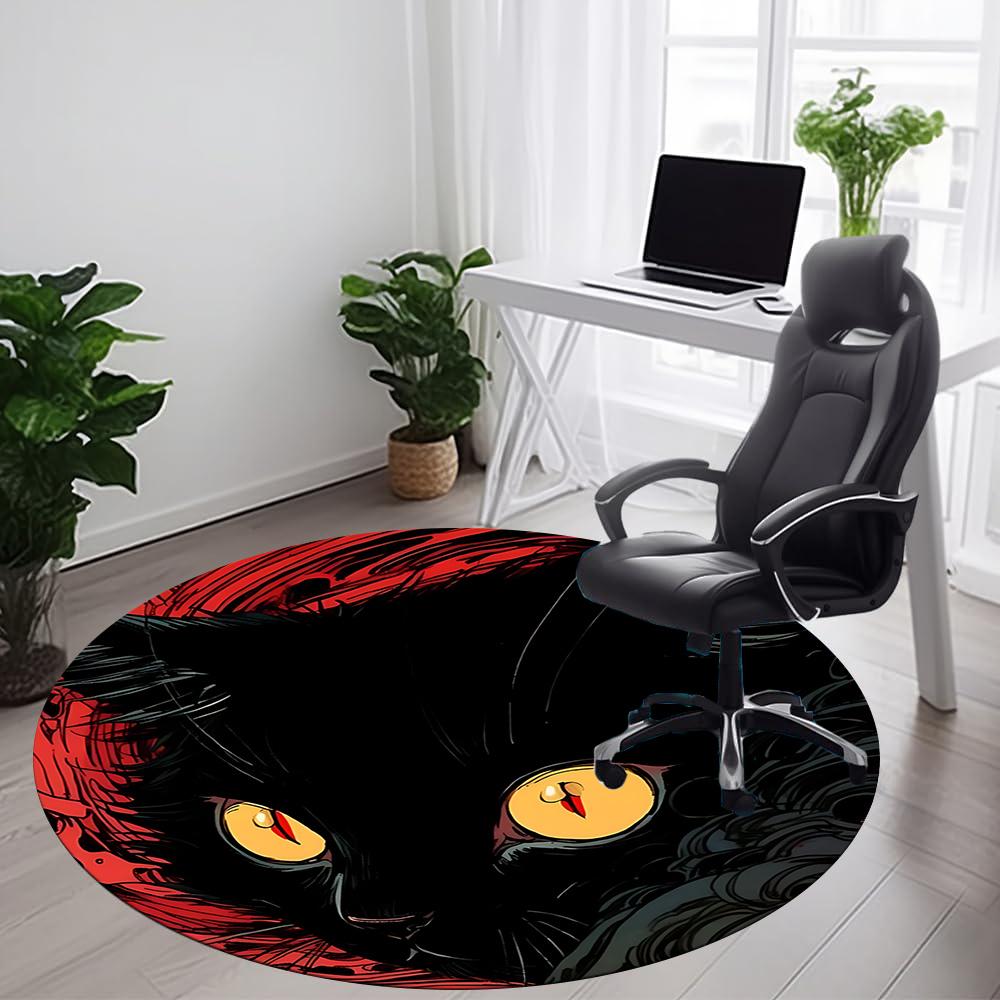 1pc Black Cat Eyes Office Round Area Rug, Indoor Mat Suitable ForOffice, Under Office Chairs Bedroom Living Room Home Decor, Room Deco u62