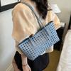 Foldable Hollow Out Weave Bag Fashion Woven Handbag Trendy Leather Woven Tote Bag Women