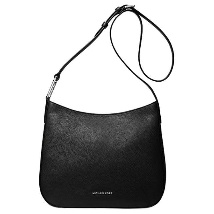 

Michael Kors Mk Kensington Silver Metallic Adjustable Shoulder Strap Leather Shoulder Bag Large Women Shoulder Bag Black 32S4S8KM9L-BLACK Basic Set (Bag)