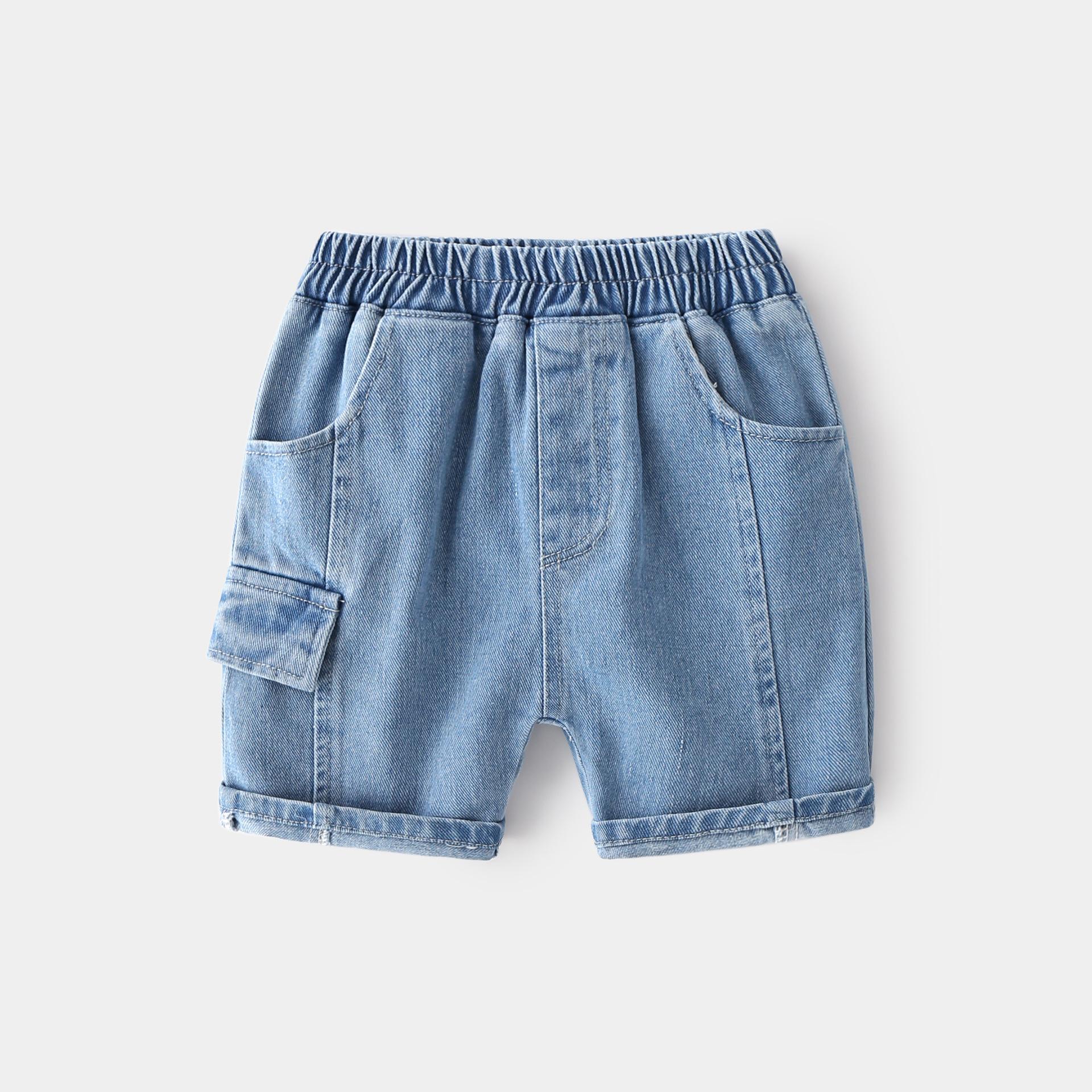 Kids Boys Denim Bermuda Shorts Mid Rise Casual Jean Shorts Lightweight Summer Clothing for Little Boys 90cm светло-синий
