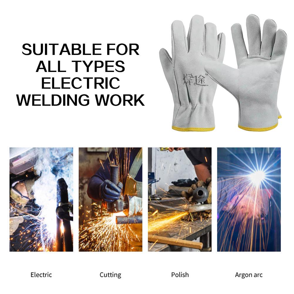Cowhide Leathe Gloves,Welding Safety Gloves,Heat Resistant Leather Work Gauntlets,Industrial Cut Resistant Leather Gloves