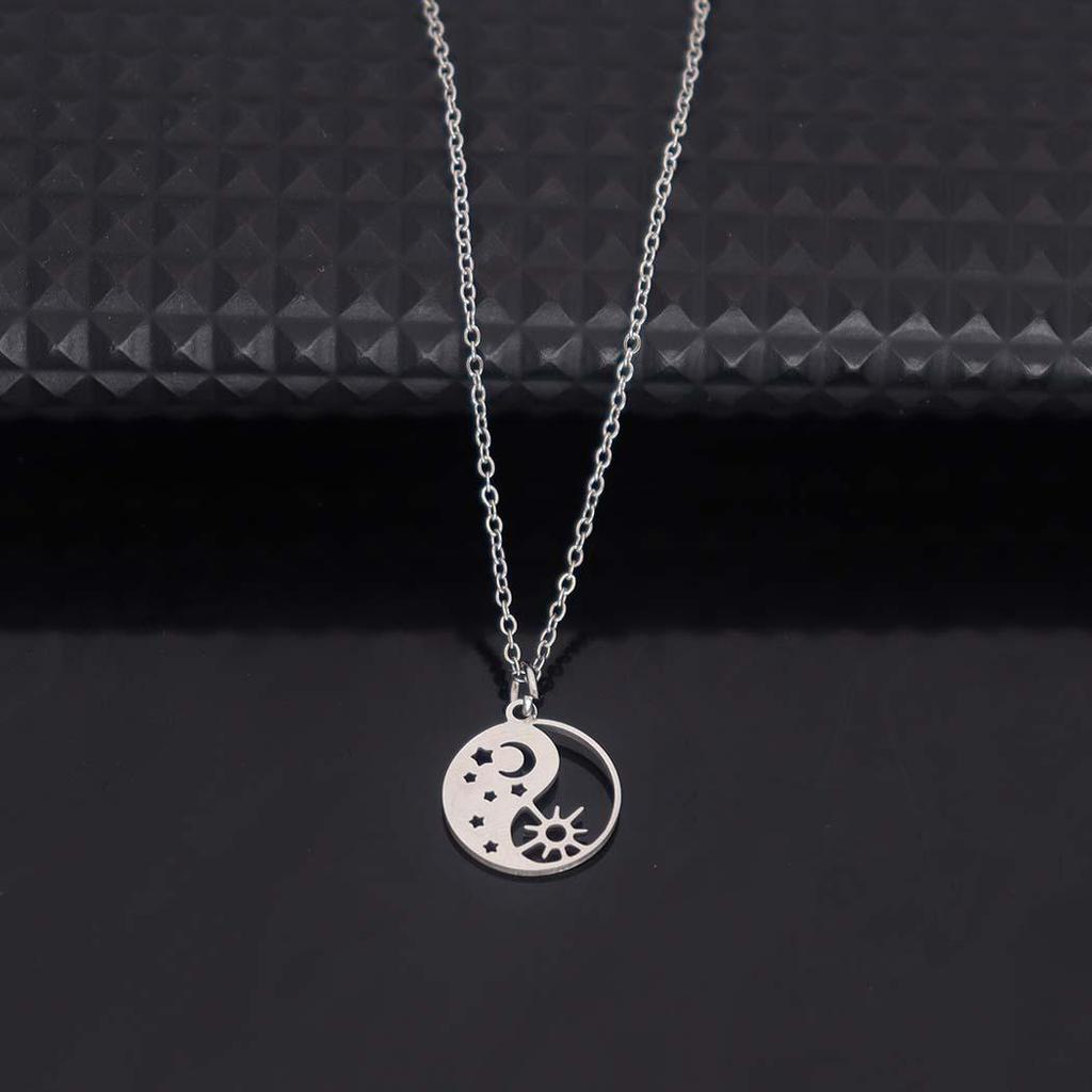 New Fashion Stainless Steel Sun, Moon & Star Round Pendant Tai Chi Yin Yang Necklace