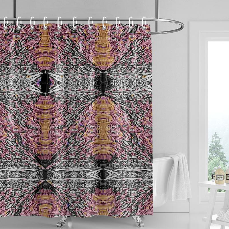Abstract Symmetrical Shower Curtain-bright Red with Multi-color Geometric Pattern, Modern Bathroom Decoration