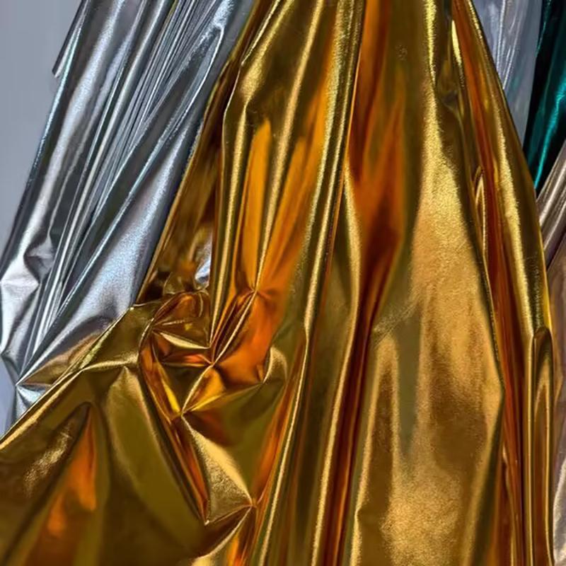 Neuer beschichteter Stoff Gold Silber Farbe Glänzende Spiegeloberfläche Dünner Foto-Hintergrundstoff Dekostoff Bekleidung für DIY Nähen