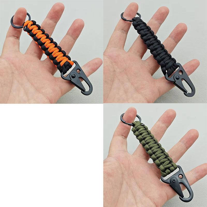 Military Paracord Keychain Ring Survival Kit with Carabiner Braided Cord Rope Lanyard Emergency Knot Tools for Camping Outdoor