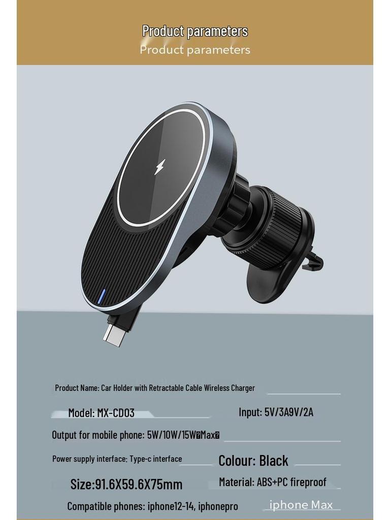 Magnetic 15W Magsafe Wireless Car Charger Holder for Apple Devices
