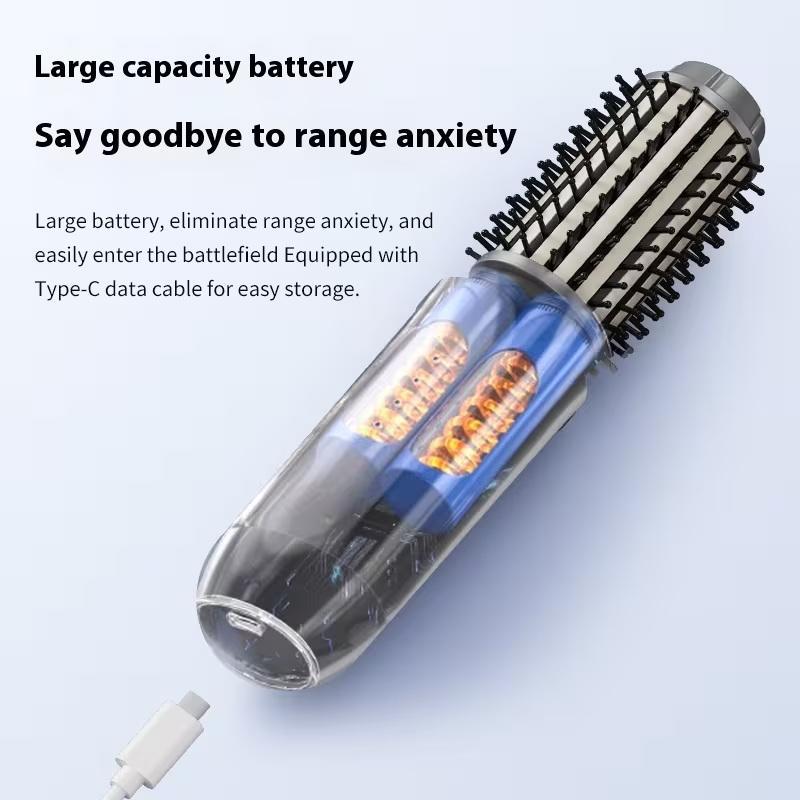 Cordless Hair Curling Iron Brush Usb Rechargeable Travel Heated Round Brush 2-In-1 Electric Hair Curling Wand Styling Tools