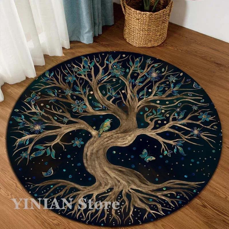 3D Viking Yggdrasil Tree of Life Area Rug Round Carpet Rugs for Living Room Bedroom Sofa Decoration Kids Play Non-slip Floor Mat