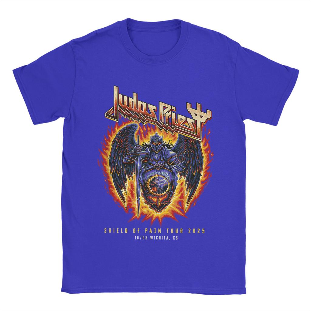 Men's Judas Priest  Shield Of Pain Tour 2025 T Shirt Band 100% Cotton Merch Casual Short Sleeve Round Neck Tee Plus Size T-Shirt
