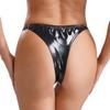 Womens Patent Leather Thong Underwear Elastic Waist O Ring Design Solid Color Glossy Briefs Nightclub Panties