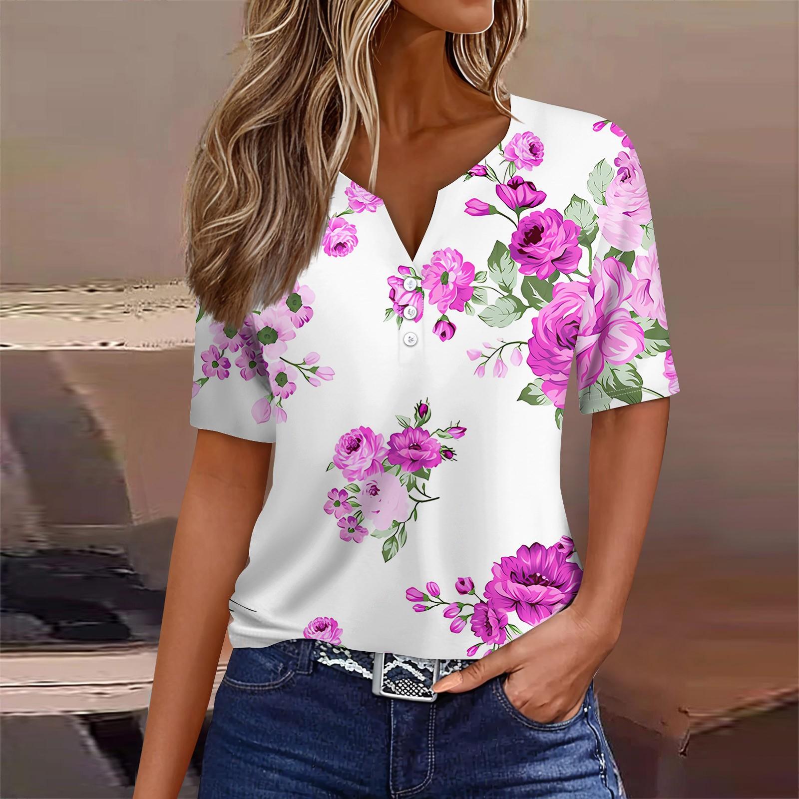 

Жіноча повсякденна футболка з V-подібним вирізом і короткими рукавами на гудзиках XL білий