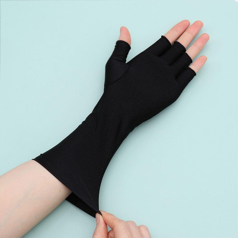 Sunscreen Protection Fingerless Long Gloves Women Arm Cool Summer Solid Mittens Half Finger Sleeves Black White Nude