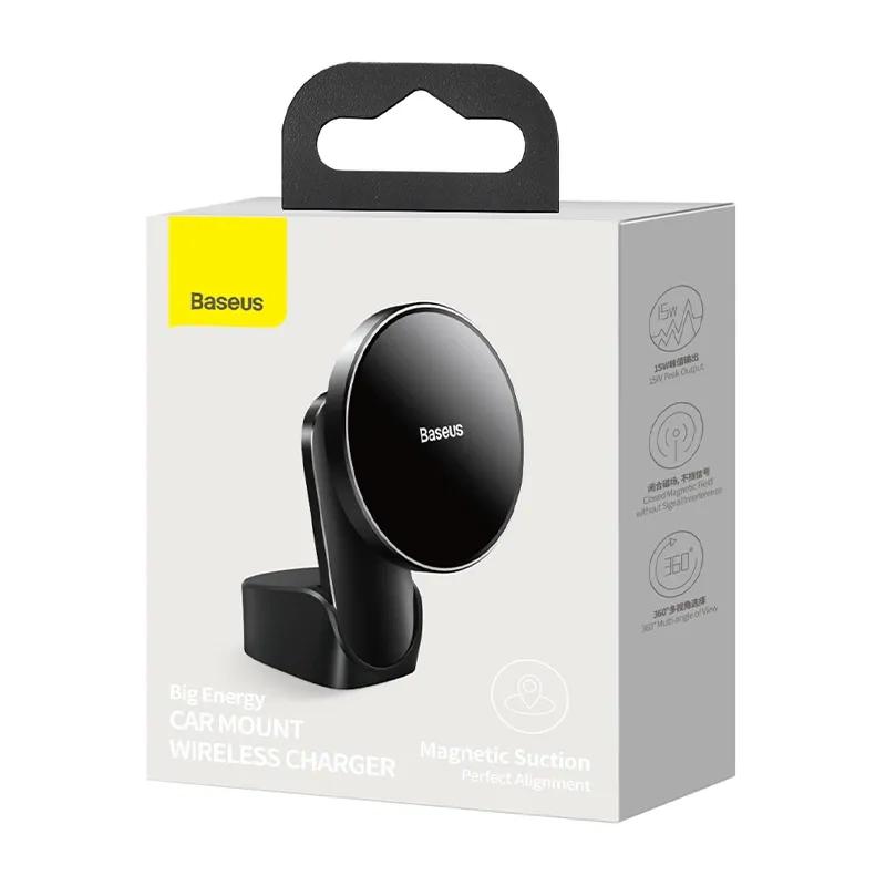 Uchwyt Samochodowy Baseus Big Energy Z Ładowarką Indukcyjną 15W Do Serii Iphone 12 / Iphone 13 (Czarny)