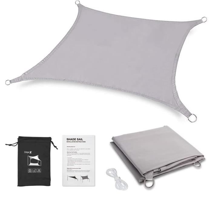Dripex Voile d'ombrage GRIS 160 GSM 3 m x 3 m Protection des Rayons UV à 80-90 % Ombrage Imperméable - Auvent - Protection Solaire