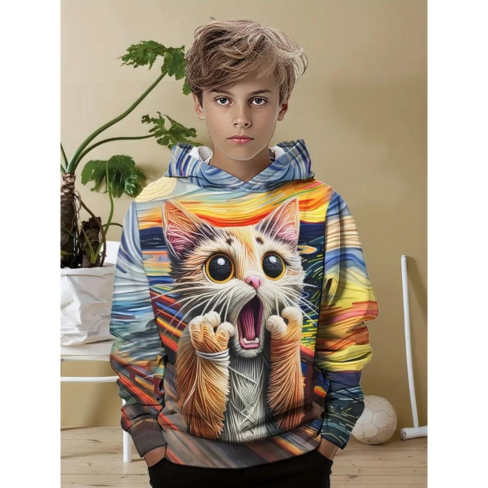 Boys Clothing Kawaii Cat Pattern Autumn Hoodies Casual Fashion 3-14Y Sweatshirt for Boy Outdoor Comfortable Children's Clothing