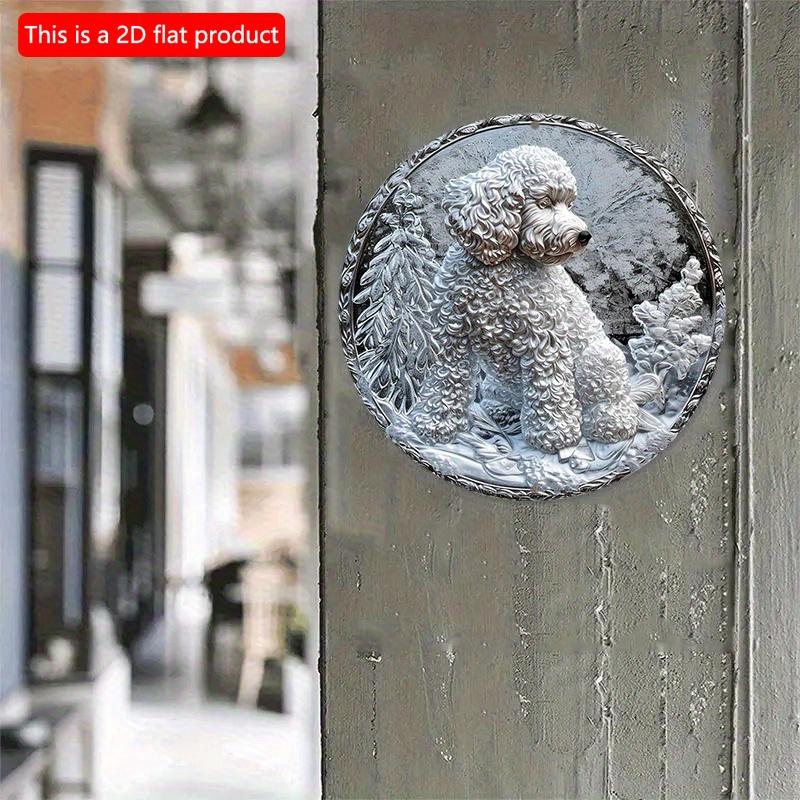 2D Flat 20*20cm1pc Cute White Furry Dog Design Round Wooden Wall Decorative Plate, Perfect for Club&Cafe&Room&Bedroom&Garden&Bathroom Decor, No Need