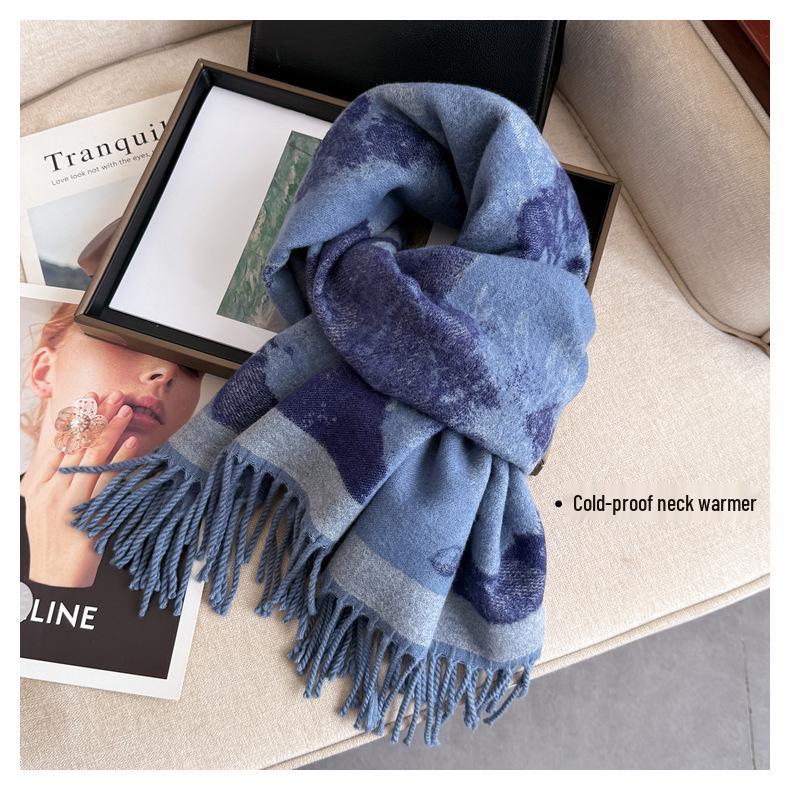 Elegant Ethnic Style Double-Sided Scarf – Women's Soft, Thick, Warm Shawl for Autumn & Winter