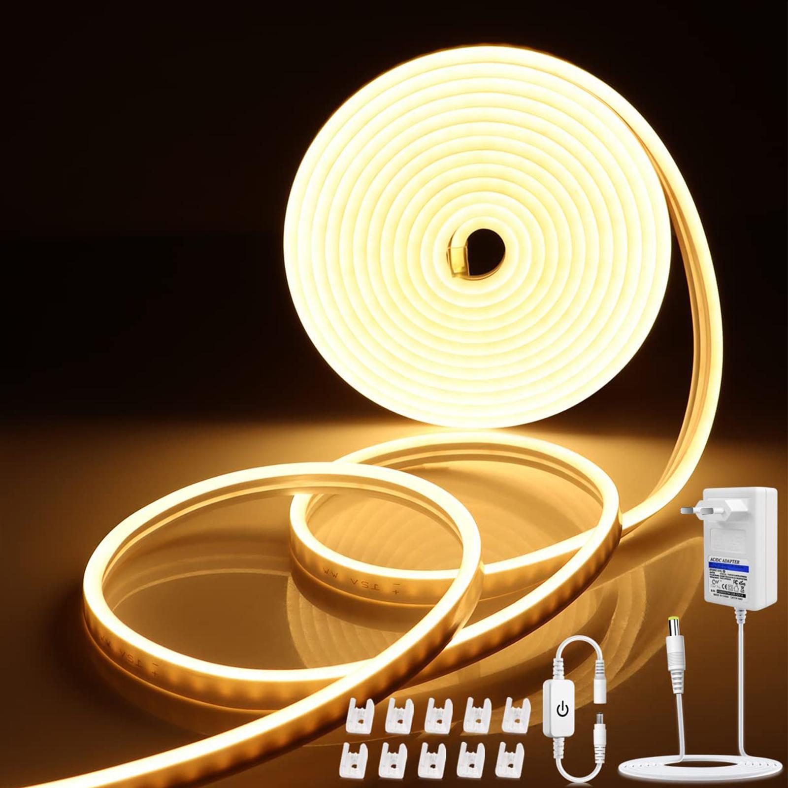 

DC 12 В с затемнением сенсорного переключателя, светодиодная лента, неоновый свет, 120 светодиодов/м, водонепроницаемая гибкая неоновая лента для домашней подсветки, кухонного освещения 5M теплый белый