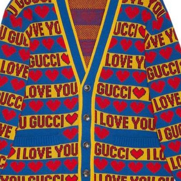 Gucci Valentine's Day Knitwear Men's Multicolor V-neck Moderate Cardigan 743120-XKDCC-4298