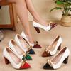 Women's High Chunky Block Closed Toe Heels With Bow Slip On Pointed Toe Work Dress Office Wedding Party Pumps Shoes for Women Block Heeled Shoes