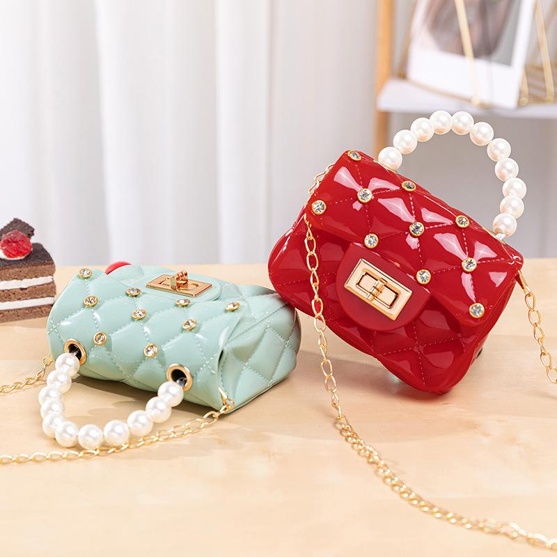 Mini Small Bag New Fashion Pearl Handle Jelly Bags Diamond Nail Plaid Small Handbag