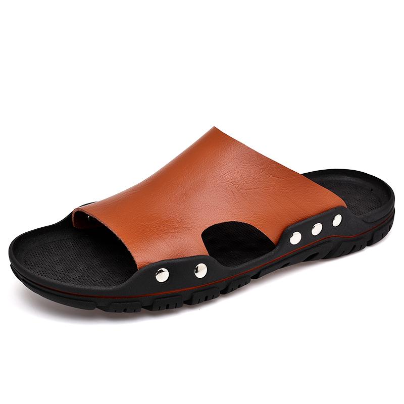 

Сандалии мужские кожаные классические летние мужские тапочки мягкие оригинальные сандалии настоящие кожаные тапочки мужские римские уличные кожаные шлепанцы 43 оранжевый