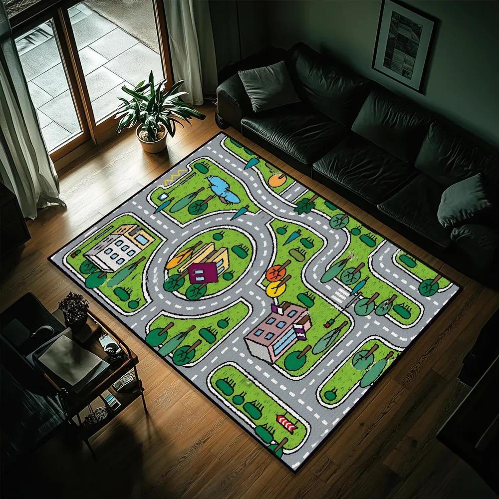 Spielteppich für Jungen und Mädchen Autobahn Stadtverkehr-Themen Kinderteppiche für Spielzeugautos Kinderteppiche für Spielzimmer Rutschfester Kinder-Spielteppich
