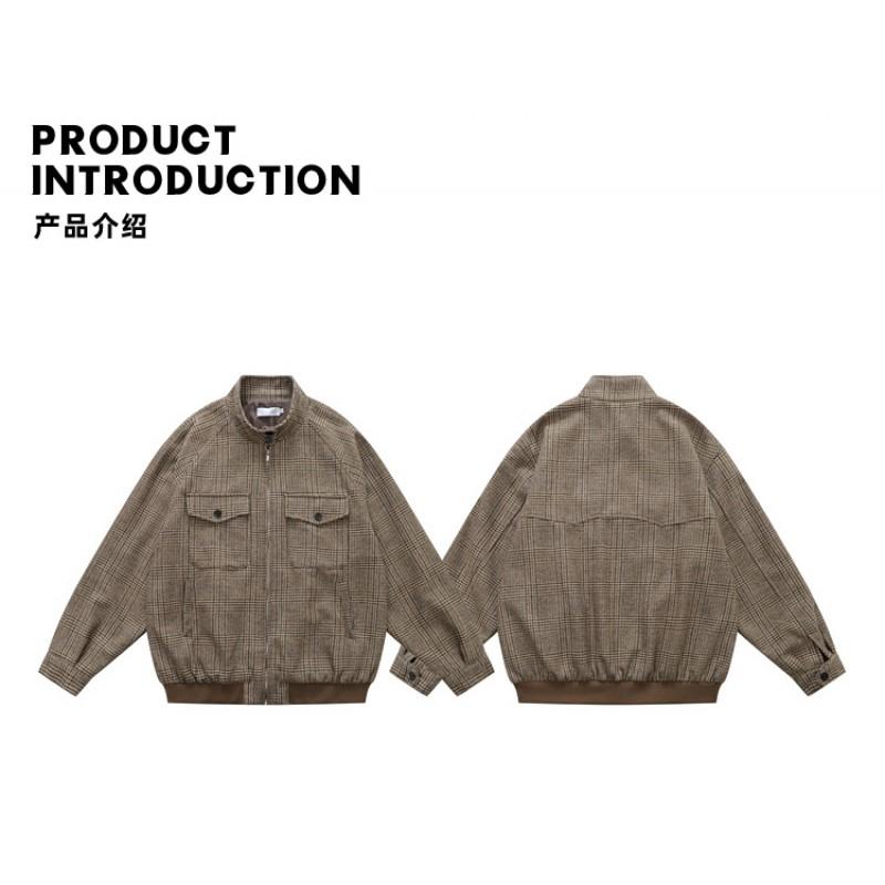 Mens Womens Vintage Herringbone Harrington Jacket Stand Collar Casual Outerwear Fall 2025