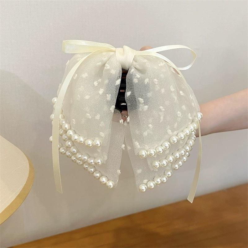 Super fairy multi-layer bow semi-tie hair beads grab clip, new disc hair on the back of the woman's head shark clip hairpin