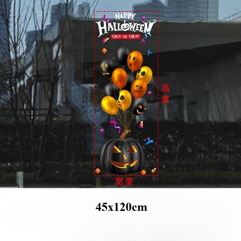 45x120cm Halloween Pumpkin Window Stickers Cartoon Candy Jack-o'-lantern Static Sticker Black Cat Ghost Festival Happy Halloween