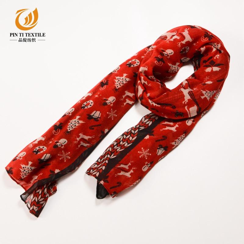 Christmas red background snowman print Bali yarn scarf sunscreen beach scarf scarf production
