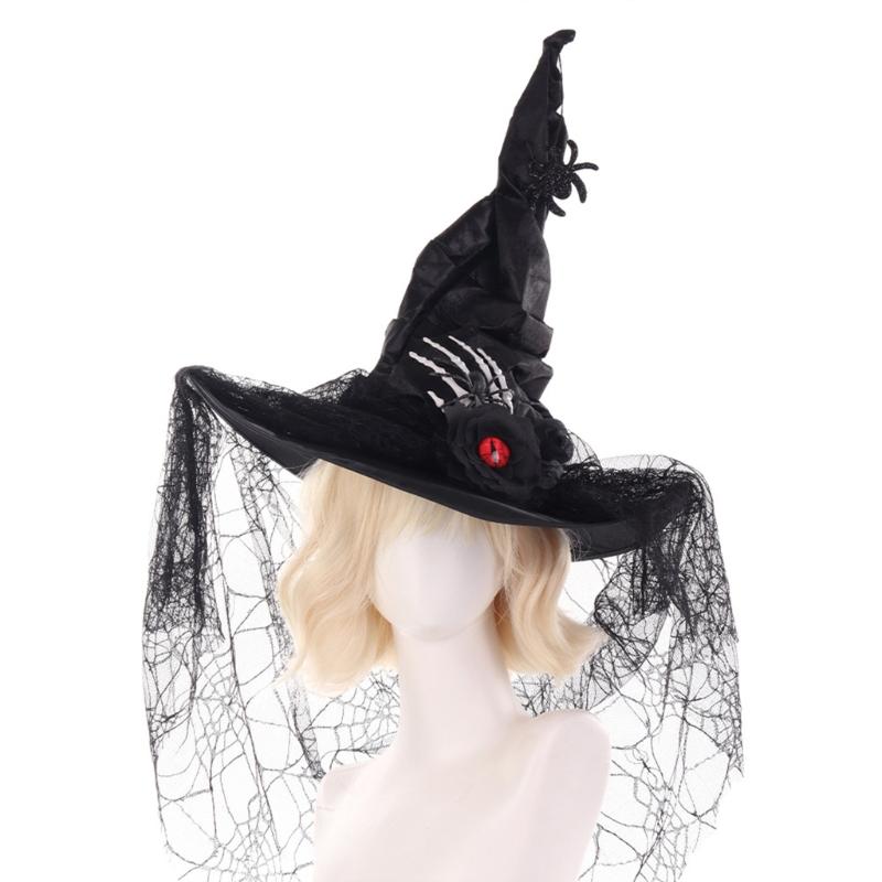 Witch Hat With Delicate Lace Design Mystical Party Headgear For Halloween Costume Parties And Cosplay Event