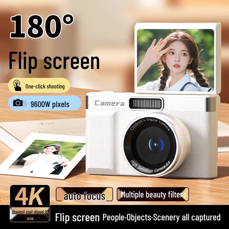

9600W 4K Flip-Up Selfie CCD Camera: HD Pixel, Student-Friendly, Portable Travel Card Camera