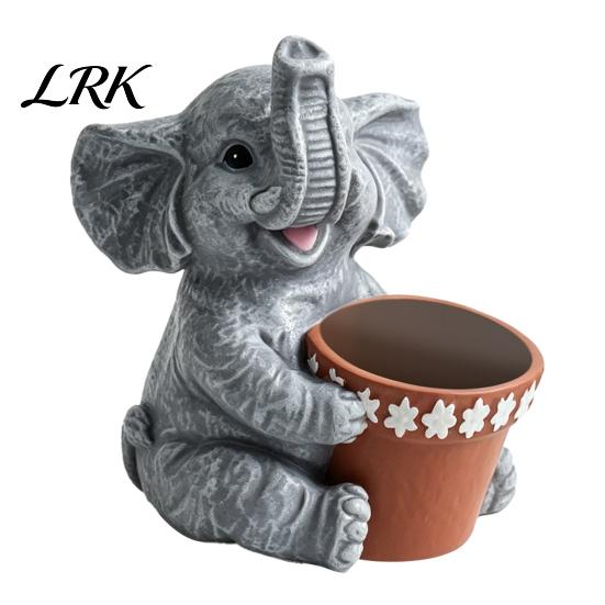Small Planter Cute Elephant Planter, Animal Flower Pot, Weatherproof Indoor Outdoor Thickened Cactus Air Plant Holder for Home Office Desktop