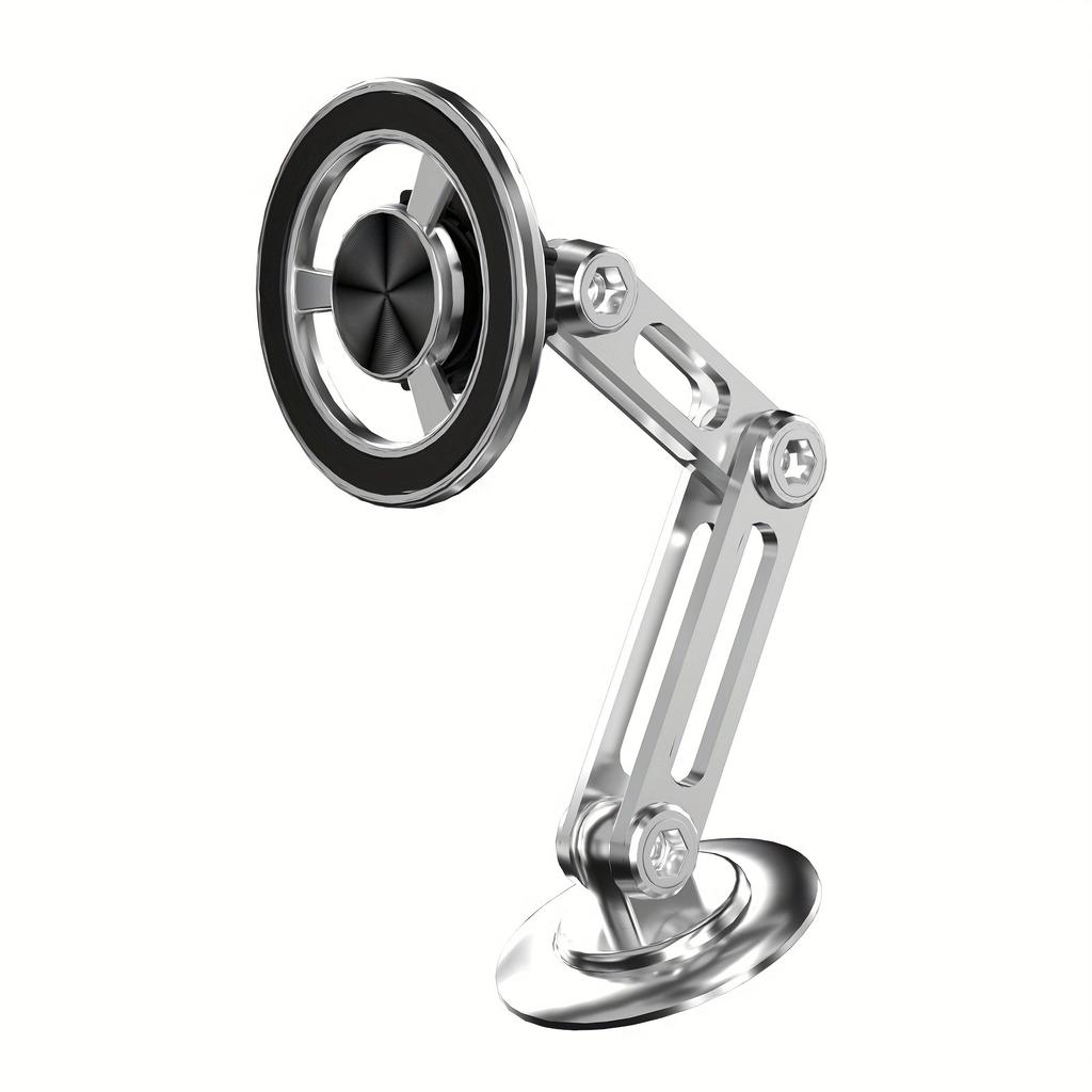 1pc 360° Rotatable Magnetic Car Mount, Aluminum Alloy Adjustable Folding Arm Stand, Waterproof Anti-Shake Easy Installation Dashboard Phone