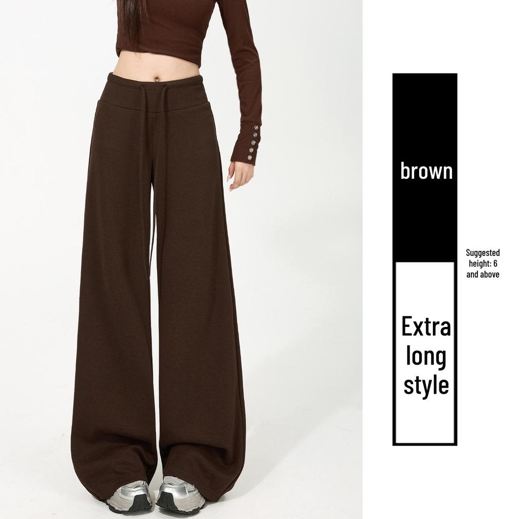 Women's Off-White Fleece-Lined Wide-Leg Pants, Autumn/Winter, Relaxed Fit, Casual, Good Drape, Straight Leg, Glutinous Rice Air Pants