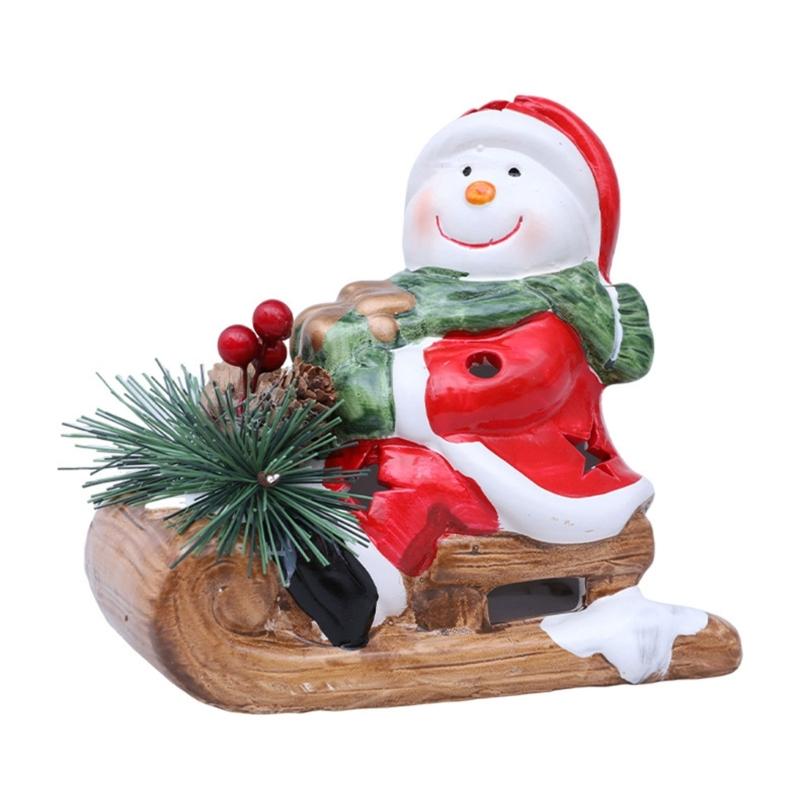 

Illuminating Santa Snowman Sleigh Ceramic Figurine with LED Light Christmas Holiday Ornament For Tabletop Display Gift