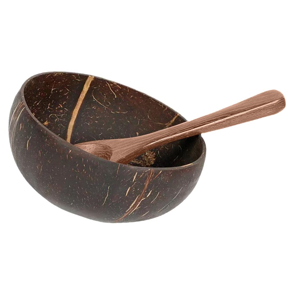 Coconuts Bowl Spoon Set Featurings Unique Natural Pattern for Cold Dishes