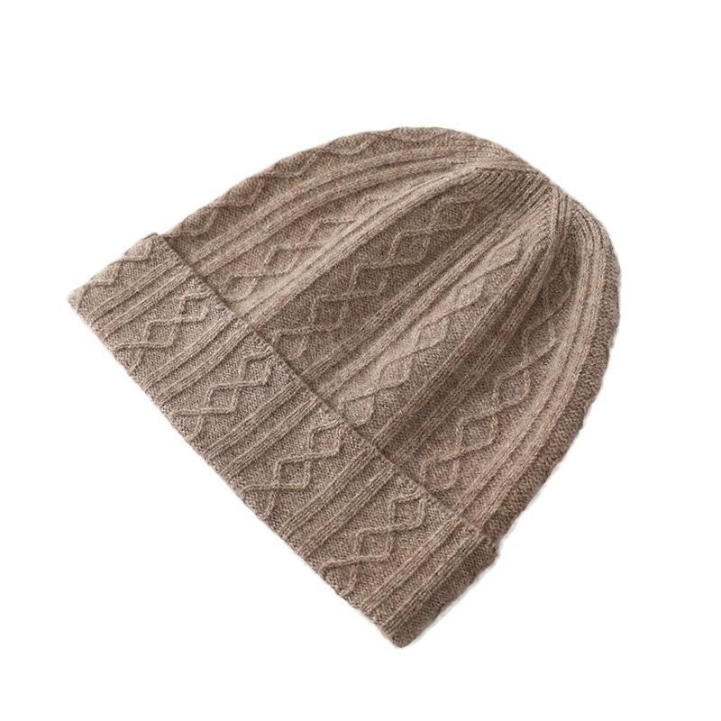 Pure Wool Autumn and Winter New Twisted Flower Knitted Warm Fashion Bag Head Ear Protection Knitted Hat Men's and Women's Wool Hats
