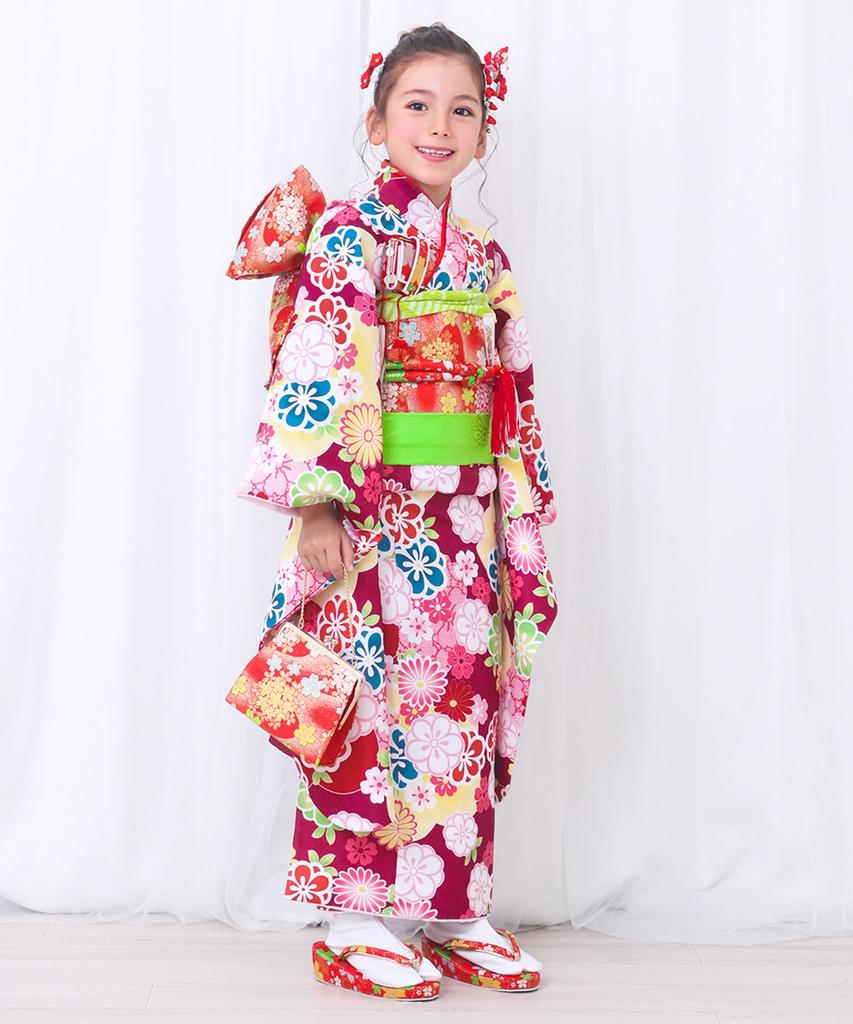Kimono 7 Jahre altes Mädchen, komplettes Set, Datum, geknotet, faltbar, Shiko Birana, 2 Taillen, Ayaka [KYOETSU] Shichi-Go-San (Kimono, Kragen, Unterwäsche, Obi, Sandalen,
