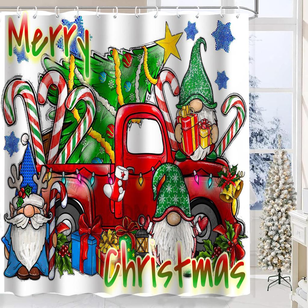 Christmas Tree Santa clause Bathing Curtain Bathroom Shower Curtain Waterproof With 12 Hooks Fishes Home Deco Free Ship