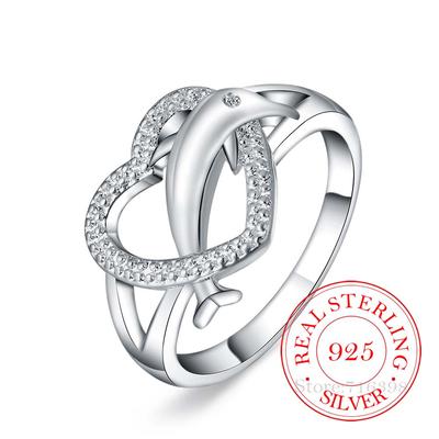 High-quality Dolphin Heart Crystal Infinity Couple's Ring 925 Sterling Silver Rings for Women Men Bague Argent 925