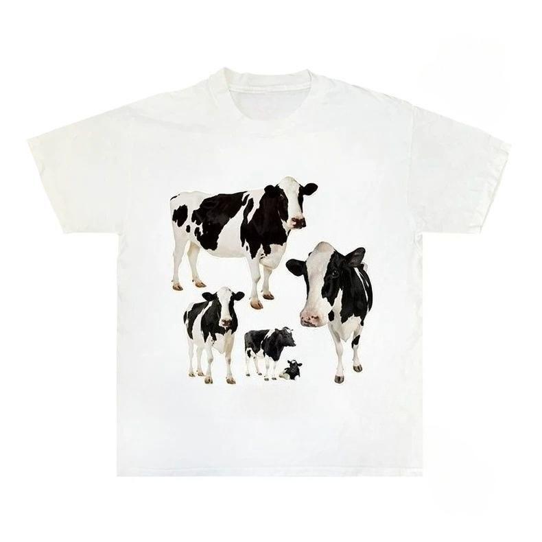 

Dairy Cow Graphic Unisex Cotton T-shirt Tee Casuai Short Sleeve Crewneck Top Fashion Streetwear Autumn Shirt Graphic T Shirts 4XL