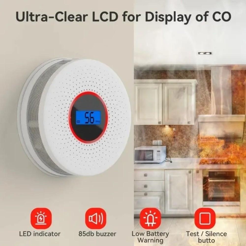 2 in 1 CO Monoxide Alarm LCD Display Smoke Alarm Air Quality Monitor CO Monitor  Travel