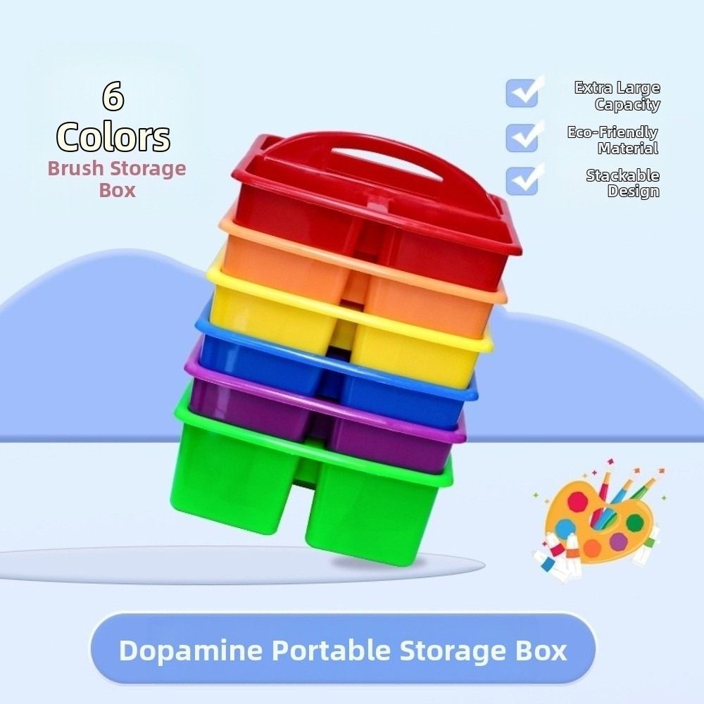 6Pcs/Set 3 Compartments Stationary Storage Basket with Handles Divided Basket Bin  For Paint Brushes