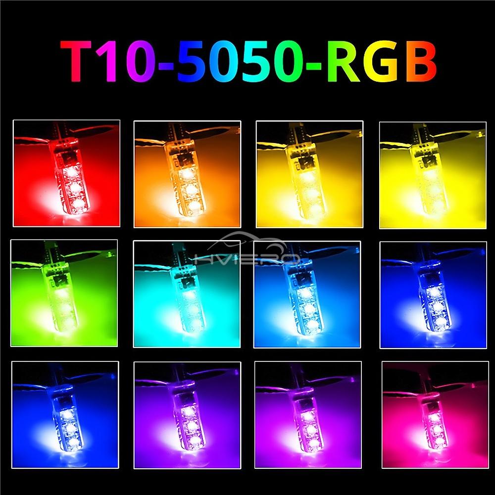 New T10 5050 6SMD DC 12V Waterproof W5W Remote Controller RGB 194 168 Dome Light Silicone Wedge Side Car Signal Atmosphere Bulb Neon Lights 4