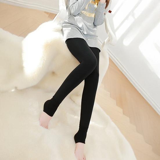 Women Leggings High Elasticity Velvet Lined Warm Pants Solid Color High Waist Leggings Tight Fit Bottom Pants Daily Wear