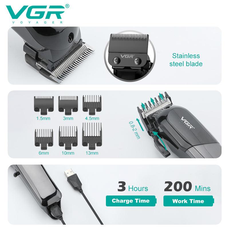 VGR Hair Clipper Hairdressing Salon Professional USB Charging Hair Clipper Men's Electric Haircut Rechargeable Hair Clippe Home Razor Shaver V-118